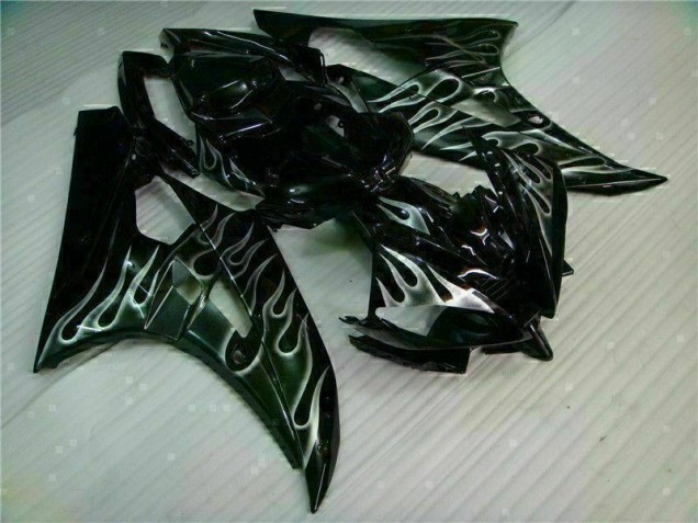 Argent Flamme Noir Carénage Moto Yamaha R6 2006-2007 Argent Flamme Noir Carénage Moto Yamaha R6 2006-2007