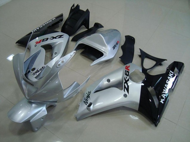 Argent Noir Carénage Moto Kawasaki ZX6R 2003-2004 Argent Noir Carénage Moto Kawasaki ZX6R 2003-2004