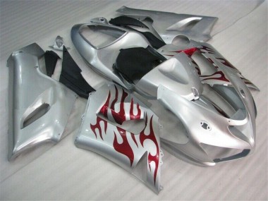 Argent Rouge Flamme Carénage Moto Kawasaki ZX6R 2005-2006