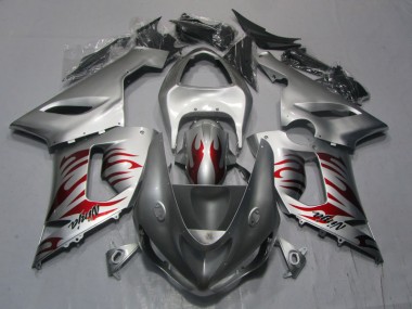 Argent Rouge Flamme Ninja Carénage Moto Kawasaki ZX6R 2005-2006