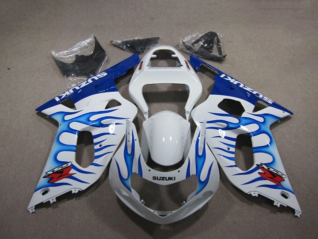Blanc Bleu Flamme Carénage Moto Suzuki GSXR 750 K1 K2 K3 2001-2003 Blanc Bleu Flamme Carénage Moto Suzuki GSXR 750 K1 K2 K3 2001-2003