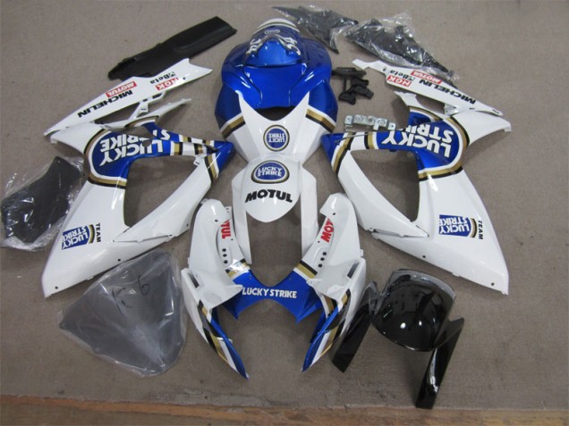 Blanc Bleu Lucky Strike Motul Carénage Moto Suzuki GSXR 600 K6 2006-2007 Blanc Bleu Lucky Strike Motul Carénage Moto Suzuki GSXR 600 K6 2006-2007