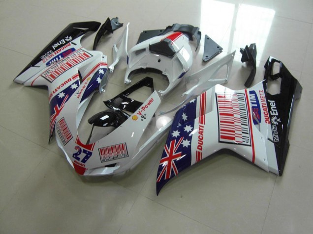 Blanc Bleu Rouge Carénage Moto Ducati 848 1098 1198 2007-2014 Blanc Bleu Rouge Carénage Moto Ducati 848 1098 1198 2007-2014