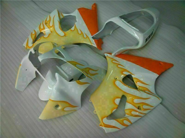 Blanc Jaune Flamme Carénage Moto Kawasaki ZX6R 2000-2002 Blanc Jaune Flamme Carénage Moto Kawasaki ZX6R 2000-2002