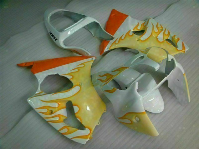 Blanc Jaune Flamme Carénage Moto Kawasaki ZX6R 2000-2002 Blanc Jaune Flamme Carénage Moto Kawasaki ZX6R 2000-2002