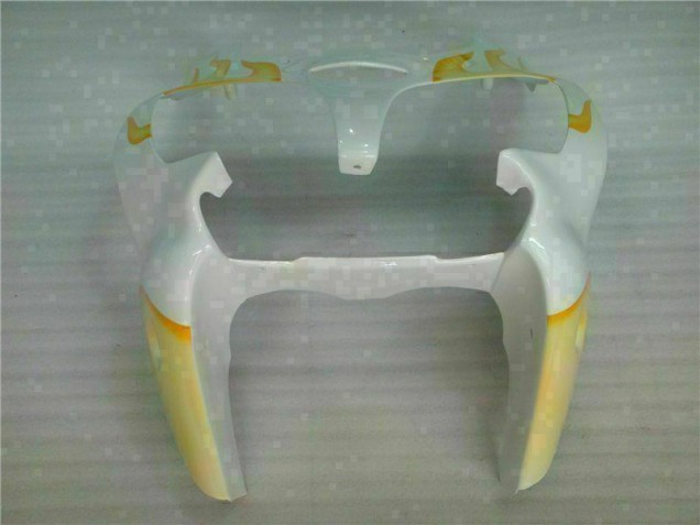 Blanc Jaune Flamme Carénage Moto Kawasaki ZX6R 2000-2002 Blanc Jaune Flamme Carénage Moto Kawasaki ZX6R 2000-2002