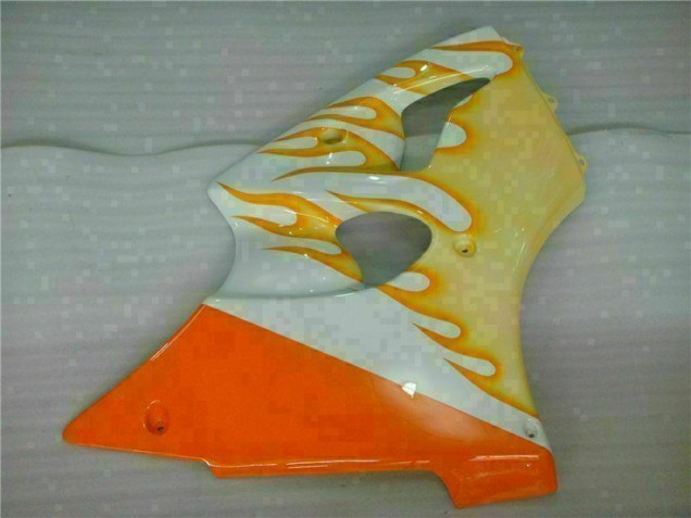 Blanc Jaune Flamme Carénage Moto Kawasaki ZX6R 2000-2002 Blanc Jaune Flamme Carénage Moto Kawasaki ZX6R 2000-2002