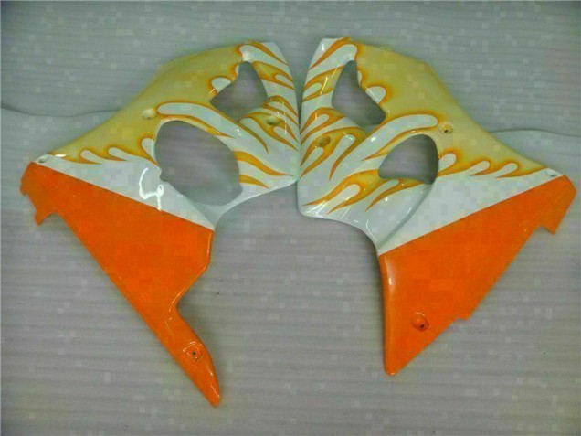 Blanc Jaune Flamme Carénage Moto Kawasaki ZX6R 2000-2002 Blanc Jaune Flamme Carénage Moto Kawasaki ZX6R 2000-2002