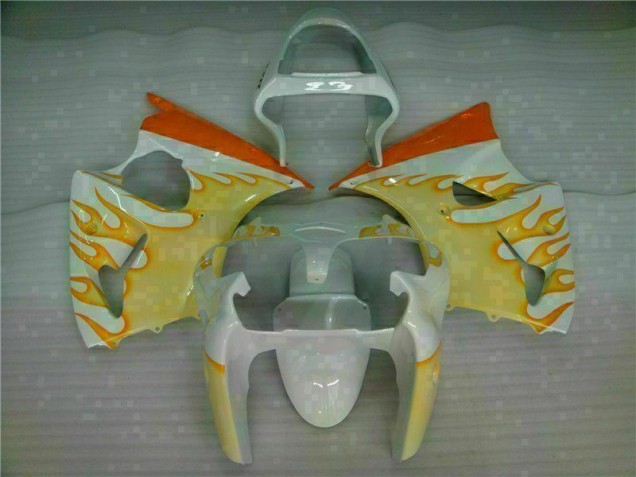 Blanc Jaune Flamme Carénage Moto Kawasaki ZX6R 2000-2002 Blanc Jaune Flamme Carénage Moto Kawasaki ZX6R 2000-2002