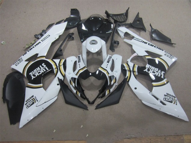 Blanc Lucky Strike Noir Motul Carénage Moto Suzuki GSXR 1000 K5 2005-2006 Blanc Lucky Strike Noir Motul Carénage Moto Suzuki GSXR 1000 K5 2005-2006