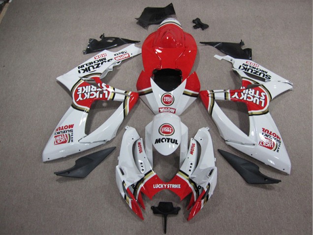 Blanc Lucky Strike Rouge Motul Carénage Moto Suzuki GSXR 1000 K5 2005-2006 Blanc Lucky Strike Rouge Motul Carénage Moto Suzuki GSXR 1000 K5 2005-2006