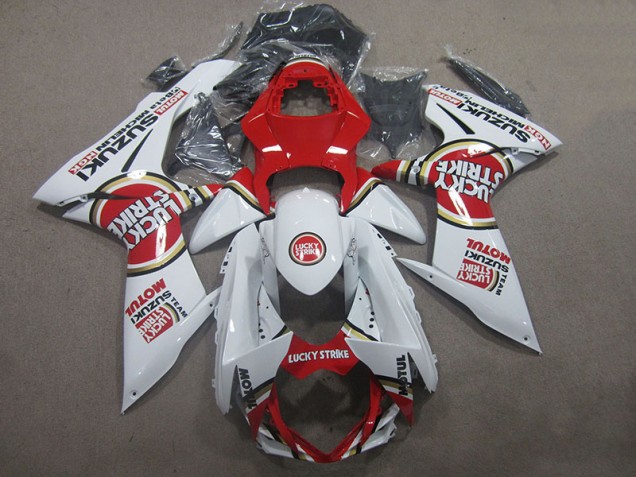 Blanc Lucky Strike Rouge Motul Carénage Moto Suzuki GSXR 600 K11 2011-2024 Blanc Lucky Strike Rouge Motul Carénage Moto Suzuki GSXR 600 K11 2011-2024