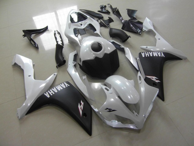 Blanc Nacré Noir Mat Carénage Moto Yamaha R1 2007-2008 Blanc Nacré Noir Mat Carénage Moto Yamaha R1 2007-2008