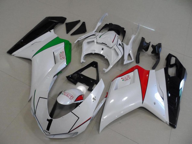Blanc Nacré avec Italy Flag Carénage Moto Ducati 848 1098 1198 2007-2014 Blanc Nacré avec Italy Flag Carénage Moto Ducati 848 1098 1198 2007-2014