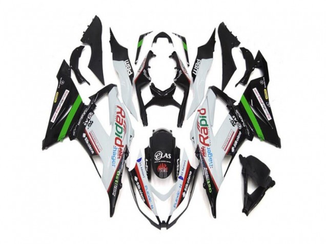 Blanc Noir Carénage Moto Kawasaki ZX6R 2013-2018 Blanc Noir Carénage Moto Kawasaki ZX6R 2013-2018