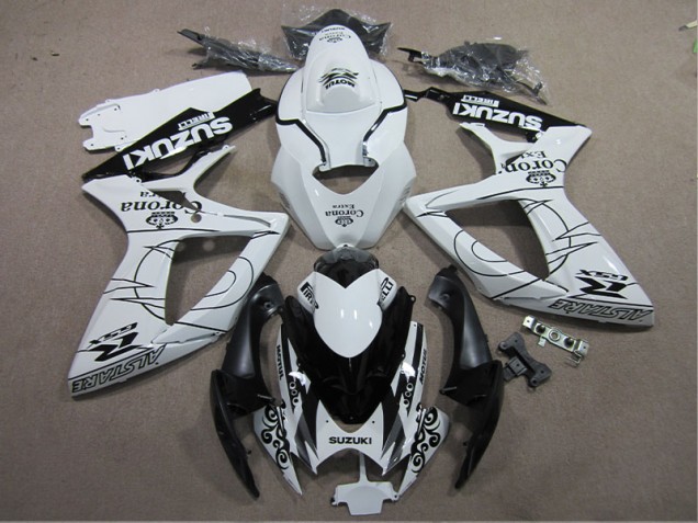 Blanc Noir Corona Extra Carénage Moto Suzuki GSXR 600 K6 2006-2007 Blanc Noir Corona Extra Carénage Moto Suzuki GSXR 600 K6 2006-2007