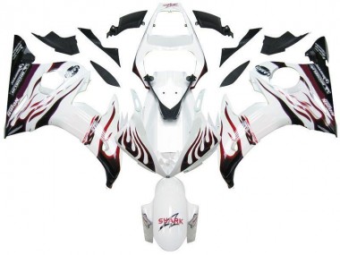 Blanc Noir Rouge Flamme Carénage Moto Yamaha R6 2003-2005