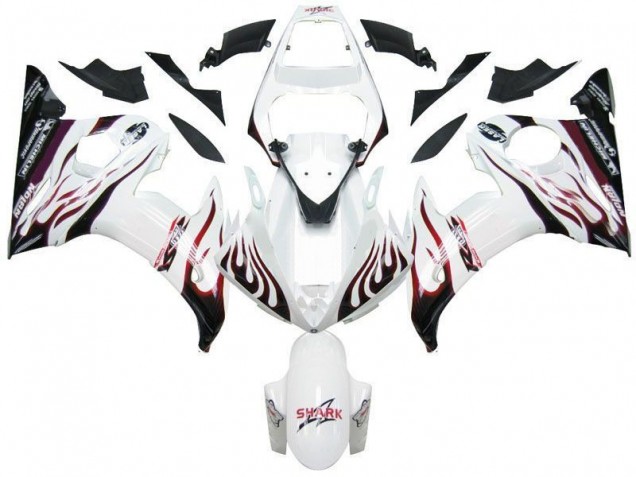 Blanc Noir Rouge Flamme Carénage Moto Yamaha R6 2003-2005 Blanc Noir Rouge Flamme Carénage Moto Yamaha R6 2003-2005