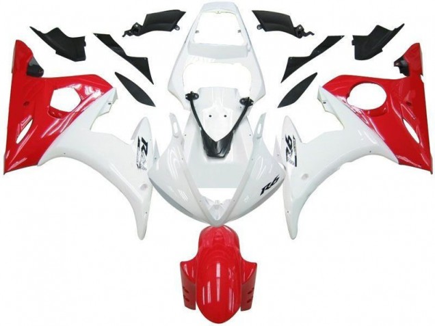 Blanc Rouge Carénage Moto Yamaha R6 2003-2005 Blanc Rouge Carénage Moto Yamaha R6 2003-2005