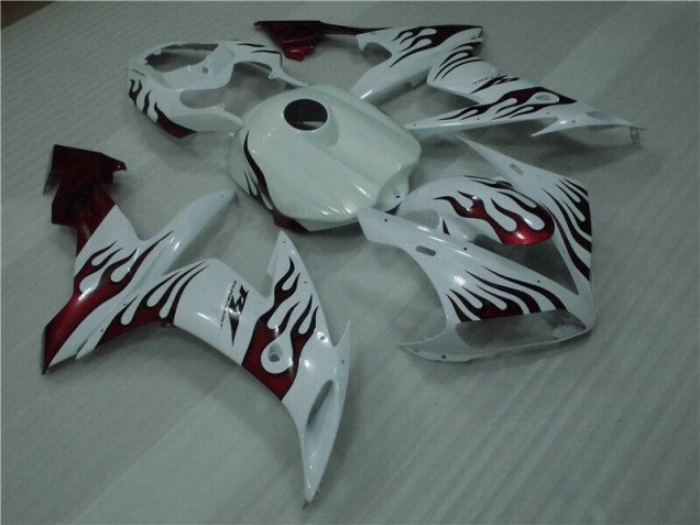 Blanc Rouge Flamme Carénage Moto Yamaha R1 2004-2006 Blanc Rouge Flamme Carénage Moto Yamaha R1 2004-2006