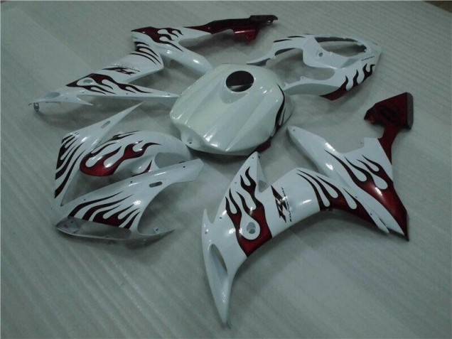 Blanc Rouge Flamme Carénage Moto Yamaha R1 2004-2006 Blanc Rouge Flamme Carénage Moto Yamaha R1 2004-2006