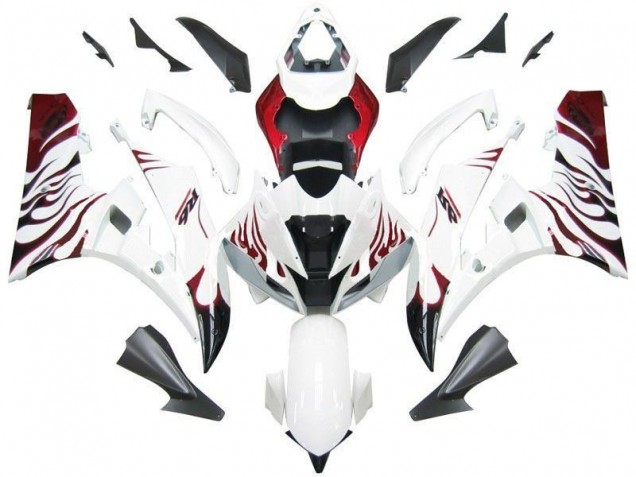 Blanc Rouge Flamme Carénage Moto Yamaha R6 2006-2007 Blanc Rouge Flamme Carénage Moto Yamaha R6 2006-2007