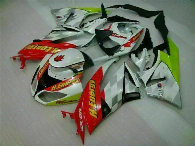 Blanc Rouge H. Énergie Carénage Moto Kawasaki ZX6R 2009-2012 Blanc Rouge H. Énergie Carénage Moto Kawasaki ZX6R 2009-2012