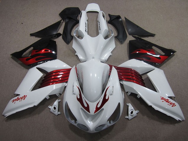 Blanc Rouge Ninja Carénage Moto Kawasaki ZX14R ZZR 1400 2006-2011 Blanc Rouge Ninja Carénage Moto Kawasaki ZX14R ZZR 1400 2006-2011