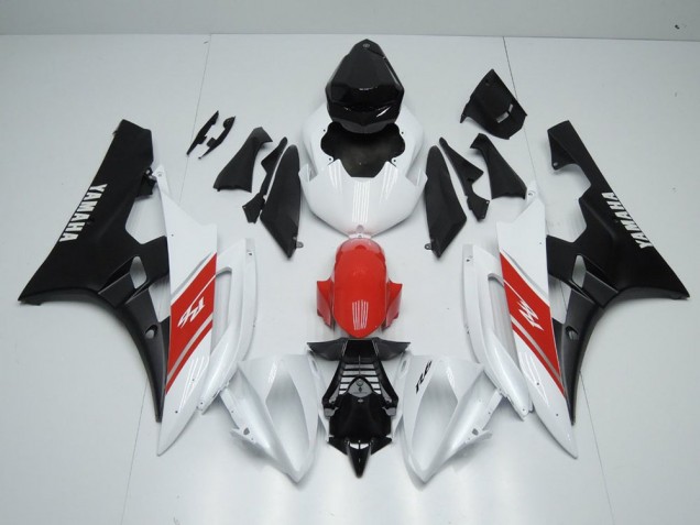 Blanc Rouge et Noir Mat Carénage Moto Yamaha R6 2006-2007 Blanc Rouge et Noir Mat Carénage Moto Yamaha R6 2006-2007