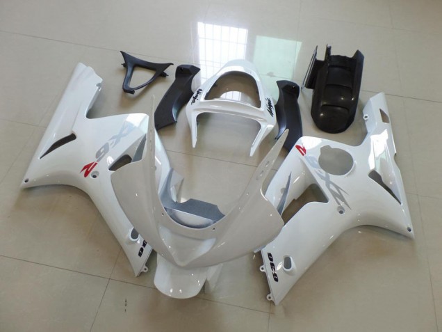 Blanc avec Argent Décalque Carénage Moto Kawasaki ZX6R 2003-2004 Blanc avec Argent Décalque Carénage Moto Kawasaki ZX6R 2003-2004