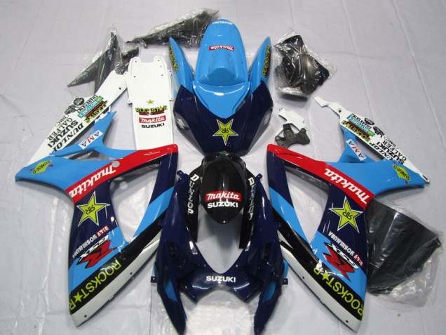 Bleu Blanc Rockstar Makita Carénage Moto Suzuki GSXR 600 K6 2006-2007 Bleu Blanc Rockstar Makita Carénage Moto Suzuki GSXR 600 K6 2006-2007