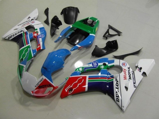 Bleu Blanc Vert Rouge Wudy Motul Dunlop Carénage Moto Yamaha R6 1998-2002 Bleu Blanc Vert Rouge Wudy Motul Dunlop Carénage Moto Yamaha R6 1998-2002
