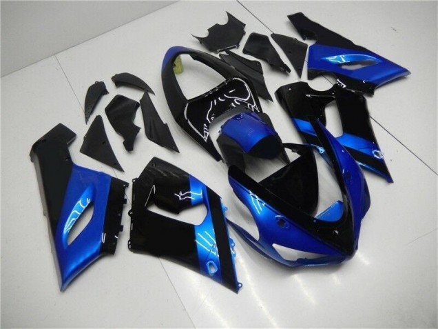 Bleu Noir Carénage Moto Kawasaki ZX6R 2005-2006 Bleu Noir Carénage Moto Kawasaki ZX6R 2005-2006