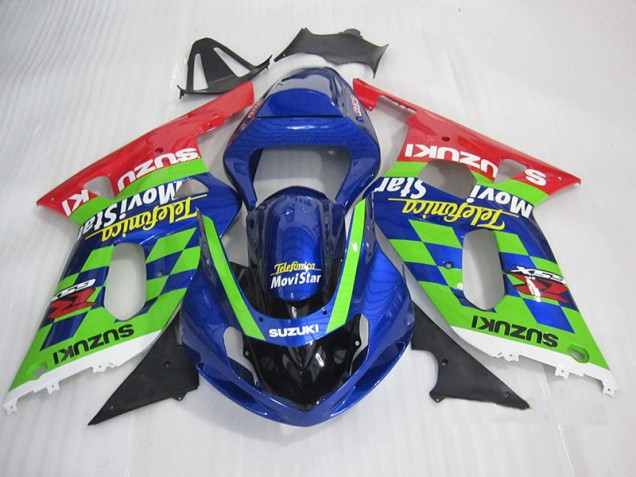 Bleu Vert Rouge Telefumia Movistar Carénage Moto Suzuki GSXR 600 K1 K2 K3 2001-2003 Bleu Vert Rouge Telefumia Movistar Carénage Moto Suzuki GSXR 600 K1 K2 K3 2001-2003
