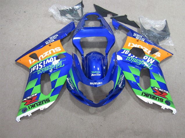 Bleu Vert Telefumia Movistar Carénage Moto Suzuki GSXR 600 K1 K2 K3 2001-2003 Bleu Vert Telefumia Movistar Carénage Moto Suzuki GSXR 600 K1 K2 K3 2001-2003