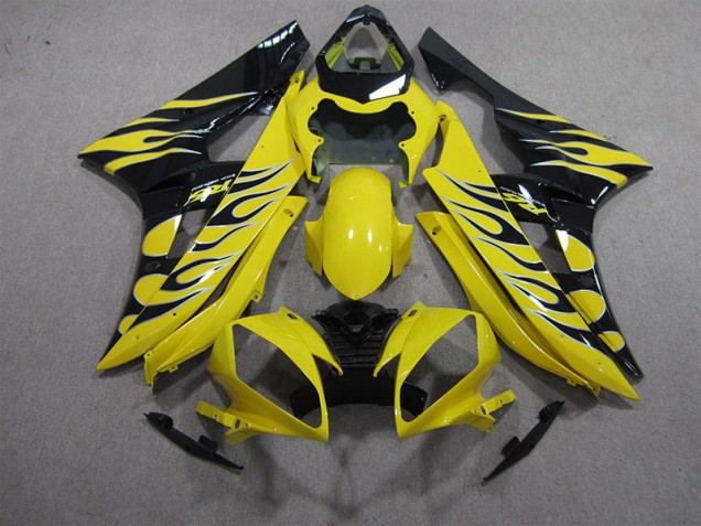 Jaune Noir Flamme Carénage Moto Yamaha R6 2006-2007 Jaune Noir Flamme Carénage Moto Yamaha R6 2006-2007