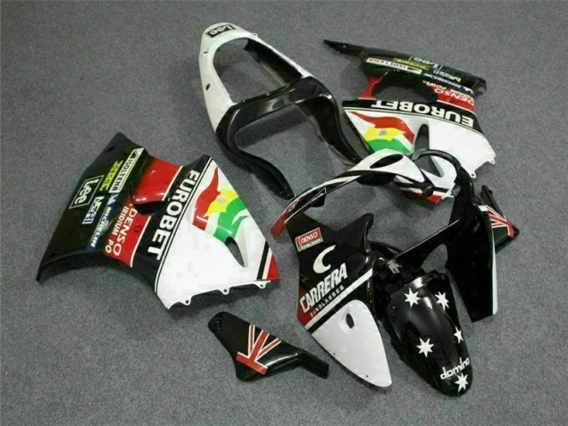 Noir Blanc Eurobet Carénage Moto Kawasaki ZX6R 2000-2002 Noir Blanc Eurobet Carénage Moto Kawasaki ZX6R 2000-2002