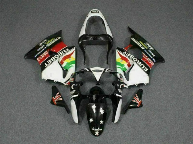 Noir Blanc Eurobet Carénage Moto Kawasaki ZX6R 2000-2002 Noir Blanc Eurobet Carénage Moto Kawasaki ZX6R 2000-2002