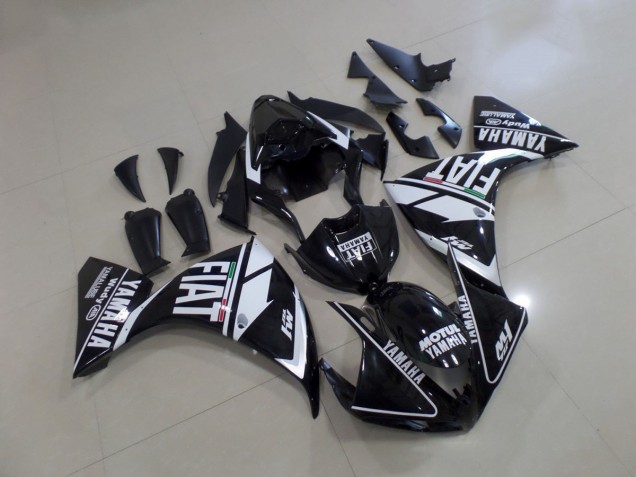 Noir Blanc Fiat Carénage Moto Yamaha R1 2012-2014 Noir Blanc Fiat Carénage Moto Yamaha R1 2012-2014