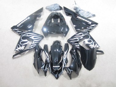 Noir Blanc Flamme Carénage Moto Kawasaki ZX10R 2003-2005