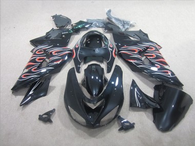 Noir Blanc Rouge Flamme Carénage Moto Kawasaki ZX10R 2006-2007