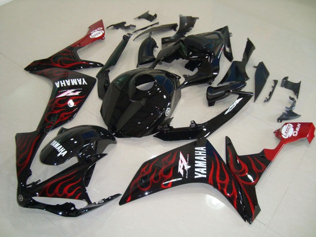 Noir Brillant Flamme Carénage Moto Yamaha R1 2007-2008 Noir Brillant Flamme Carénage Moto Yamaha R1 2007-2008