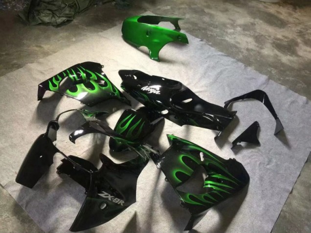 Noir Brillant Vert Flamme Carénage Moto Kawasaki ZX9R 2000-2001 Noir Brillant Vert Flamme Carénage Moto Kawasaki ZX9R 2000-2001