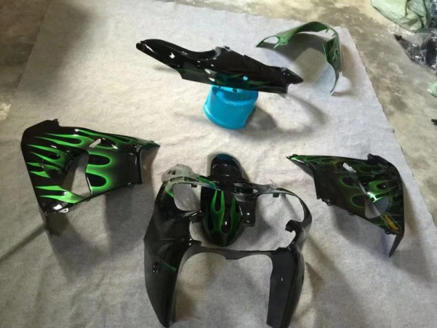 Noir Brillant Vert Flamme Carénage Moto Kawasaki ZX9R 2002-2003 Noir Brillant Vert Flamme Carénage Moto Kawasaki ZX9R 2002-2003