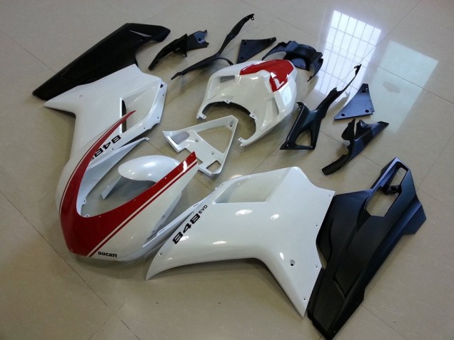 Noir Mat Blanc avec Rouge Bande Carénage Moto Ducati 848 1098 1198 2007-2014 Noir Mat Blanc avec Rouge Bande Carénage Moto Ducati 848 1098 1198 2007-2014