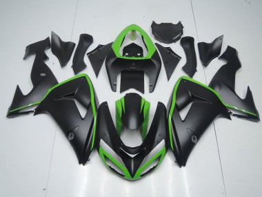 Noir Mat avec Ligne Verte Carénage Moto Kawasaki ZX10R 2006-2007