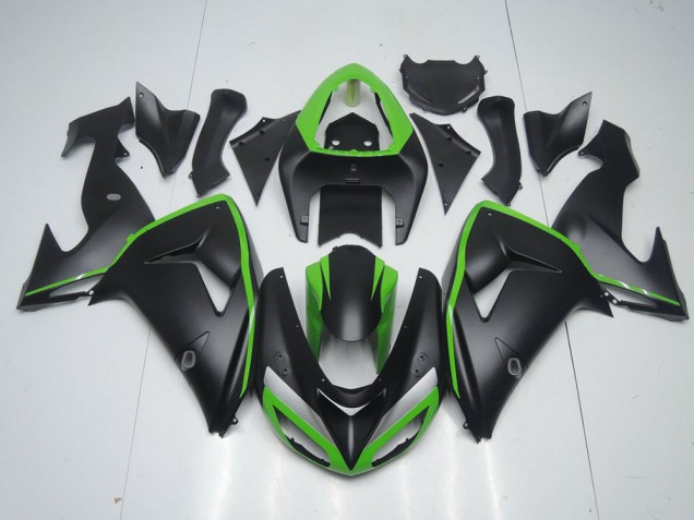 Noir Mat avec Ligne Verte Carénage Moto Kawasaki ZX10R 2006-2007 Noir Mat avec Ligne Verte Carénage Moto Kawasaki ZX10R 2006-2007