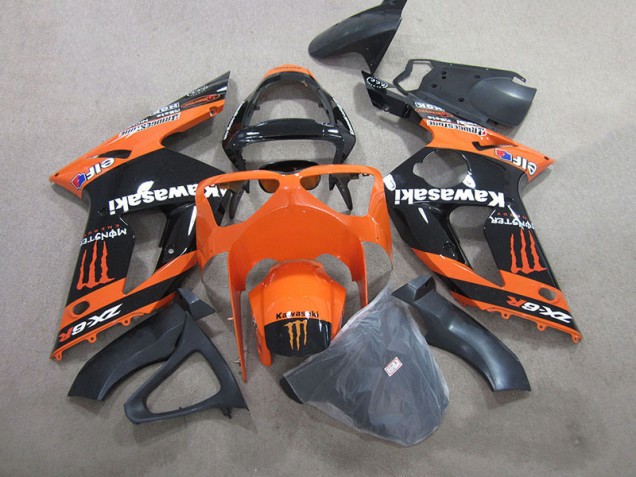 Noir Orange Monster Carénage Moto Kawasaki ZX6R 2003-2004 Noir Orange Monster Carénage Moto Kawasaki ZX6R 2003-2004