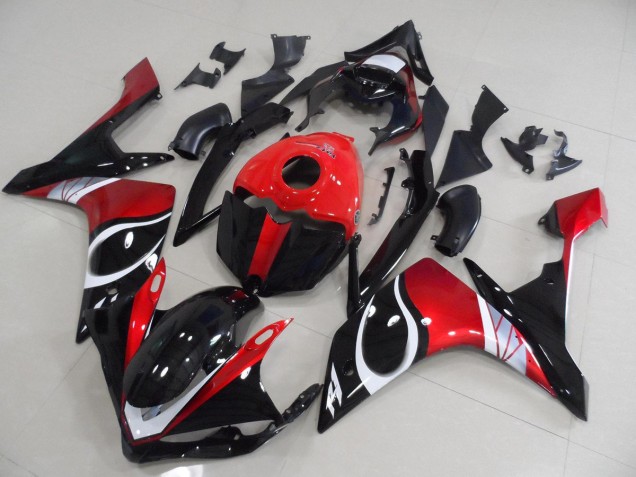 Noir Rouge Brillant Carénage Moto Yamaha R1 2007-2008 Noir Rouge Brillant Carénage Moto Yamaha R1 2007-2008