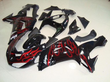 Noir Rouge Flamme Carénage Moto Kawasaki ZX10R 2006-2007
